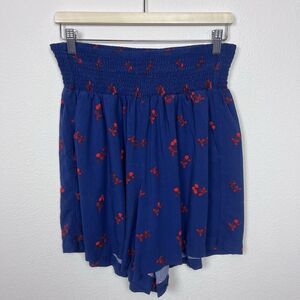 Torrid Shorts Womens Plus 0X Cherries Bohemian Beach Coastal Smocked Blue